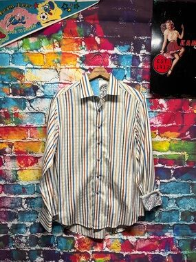 Robert Graham multicoloured striped button up shirt size M